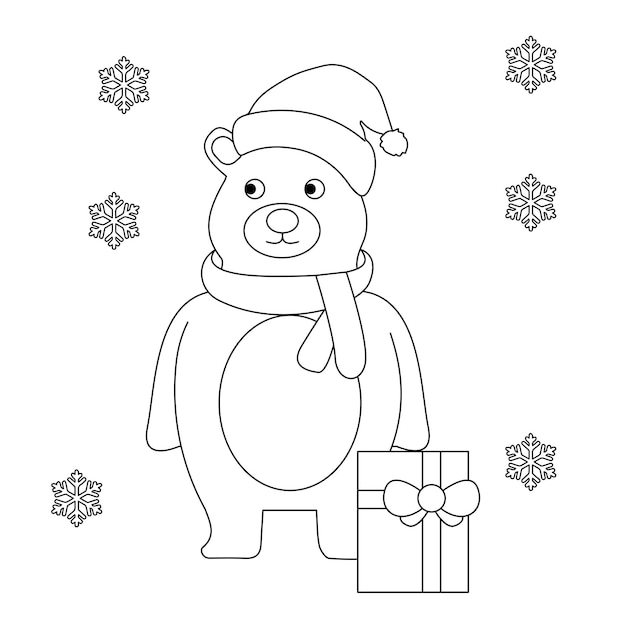 Vector dibujo de oso de navidad para colorear