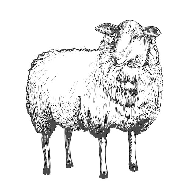 Vector dibujo de una oveja vintage oveja realista dibujo grabado gráficos
