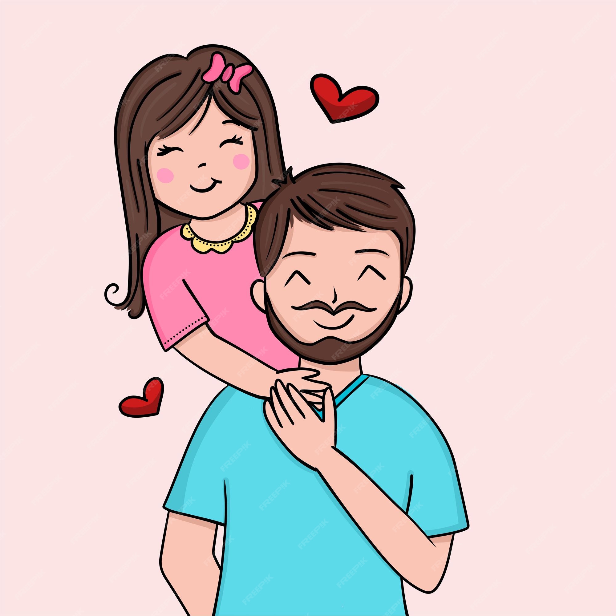 Dibujo de padre e hija | Vector Premium