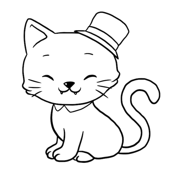 Dibujo de página para colorear de garabato kawaii lindo animal de dibujos animados de gato