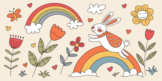 Dibujo de paisaje de primavera prado en flor dibujos animados multicolores niños39s