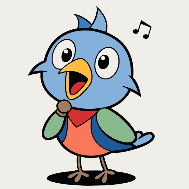 Vector un dibujo de un pájaro azul cantando con un micrófono en la mano