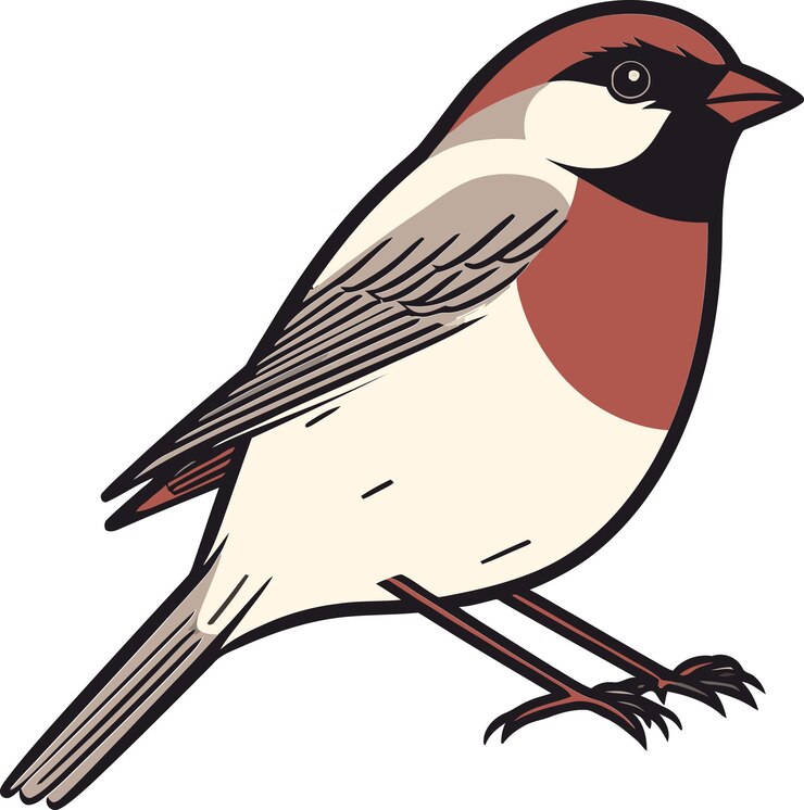 Vector un dibujo de un pájaro con una cara roja y blanca