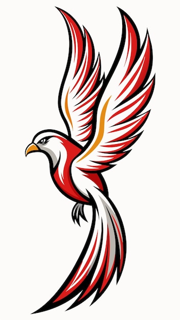 un dibujo de un pájaro con una cola roja y amarilla