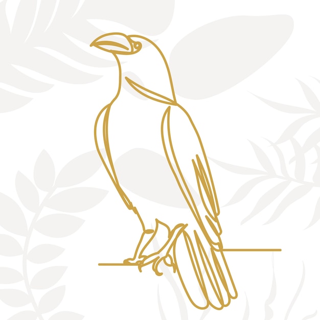 Dibujo de pájaro cuervo por una línea continua en el vector de fondo abstracto