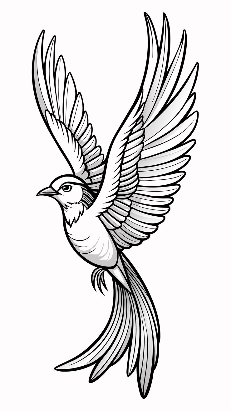 Vector un dibujo de un pájaro con un fondo blanco que tiene un contorno negro