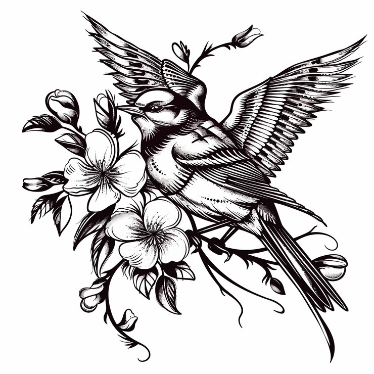 Vector un dibujo de un pájaro con un pájaro en él.