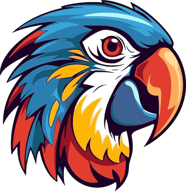 un dibujo de un pájaro con un pico azul y rojo