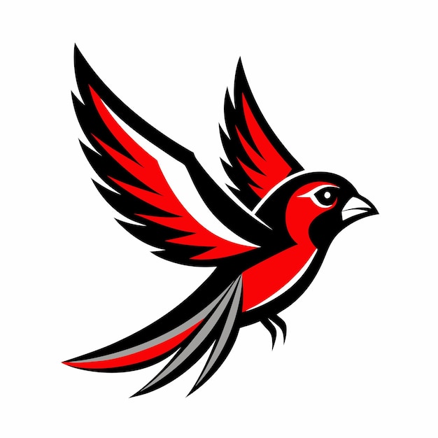 un dibujo de un pájaro con un pico rojo y alas rojas