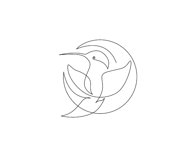 Un dibujo de un pájaro que tiene un círculo con un dibujo de una línea de un pajarito
