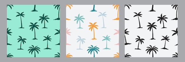 El dibujo de la palma es un juego de clipart sin costuras. El dibujo del palma es una impresión colorida y de silueta.