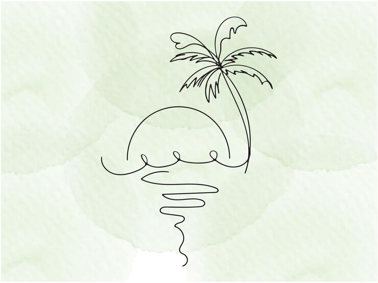 Vector un dibujo de una palmera y una cabeza con una línea de una palma