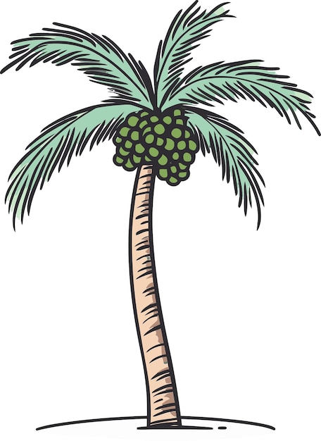 un dibujo de una palmera con un coco verde en ella