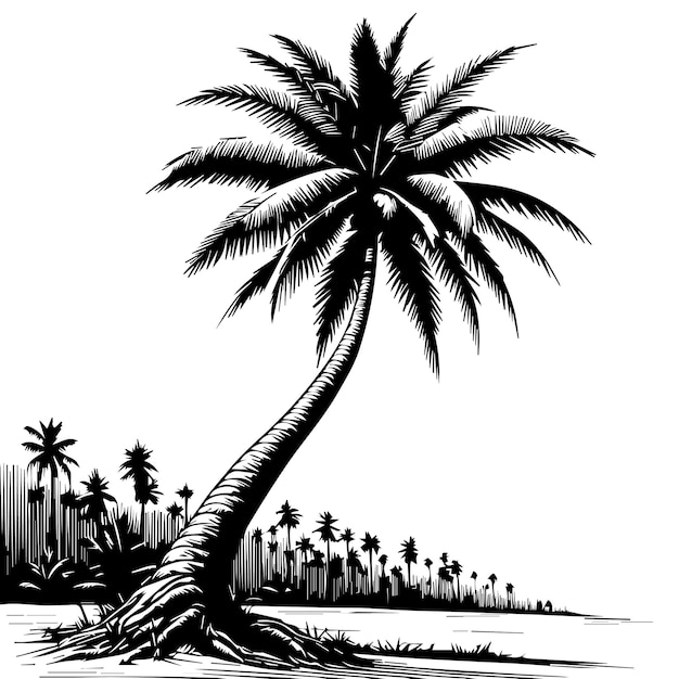 Vector un dibujo de una palmera con un dibujado de una palma