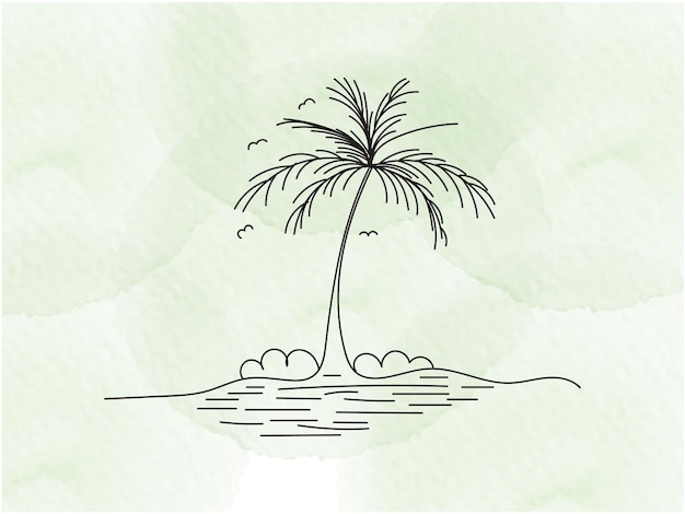 un dibujo de una palmera en el medio de una playa