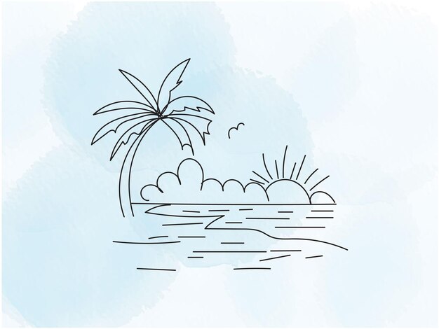 un dibujo de una palmera y un sol en el cielo