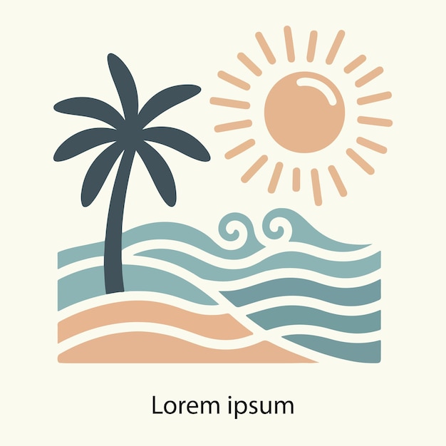un dibujo de una palmera y el sol en el fondo