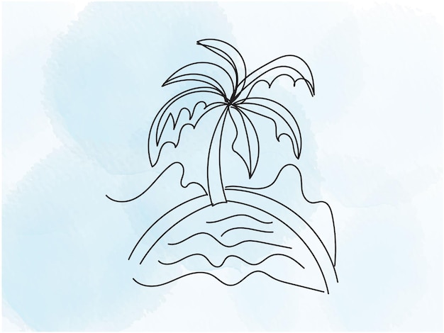 un dibujo de una palmera tropical con una palmera en ella