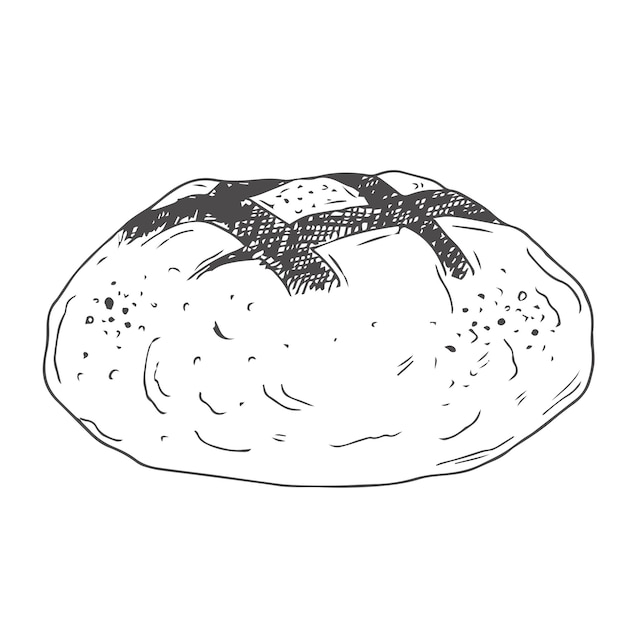 Dibujo de un pan redondo Emblema del logotipo de la panadería Esbozo de línea dibujado a mano