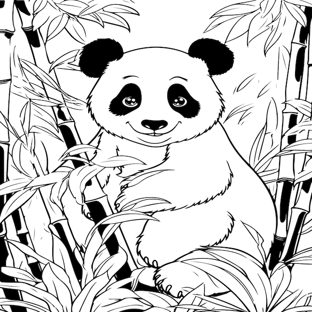 Vector dibujo de panda en un bambú para colorear