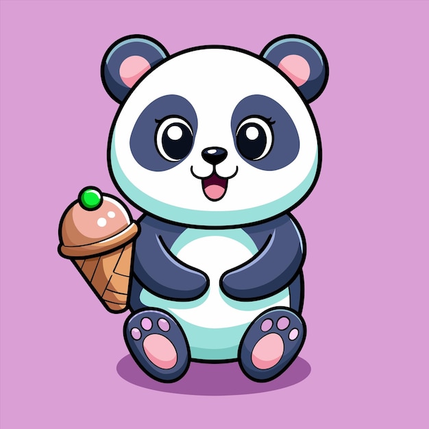 un dibujo de un panda con un cono de helado en él