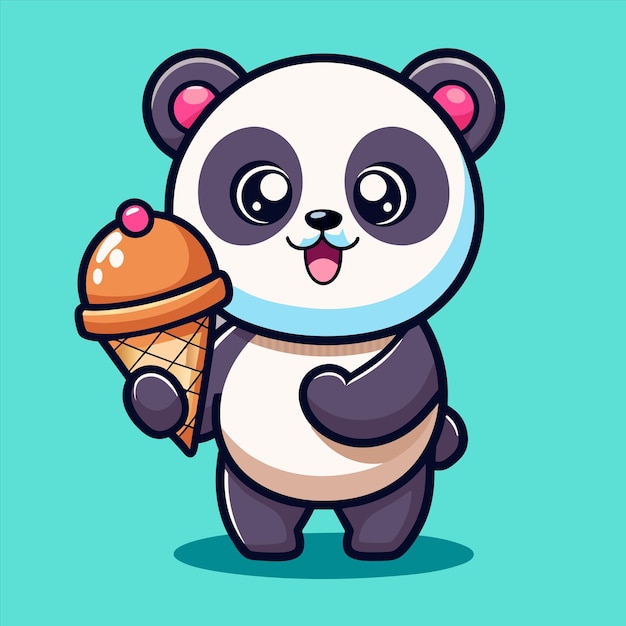 un dibujo de un panda sosteniendo un cono de helado
