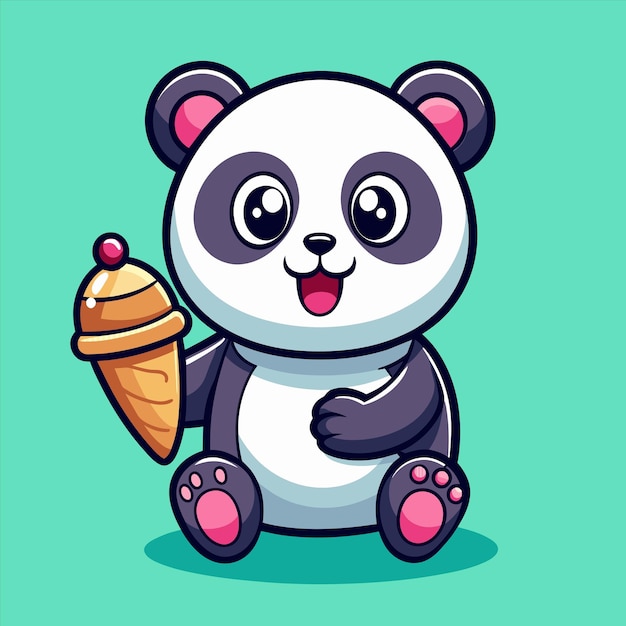 un dibujo de un panda sosteniendo un cono de helado