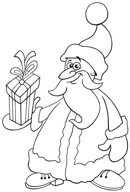 Dibujo de Papá Noel con regalo en Navidad para colorear, pintar e imprimir