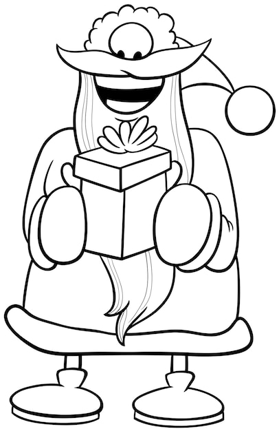 Dibujo de Papá Noel con regalo de Navidad para colorear