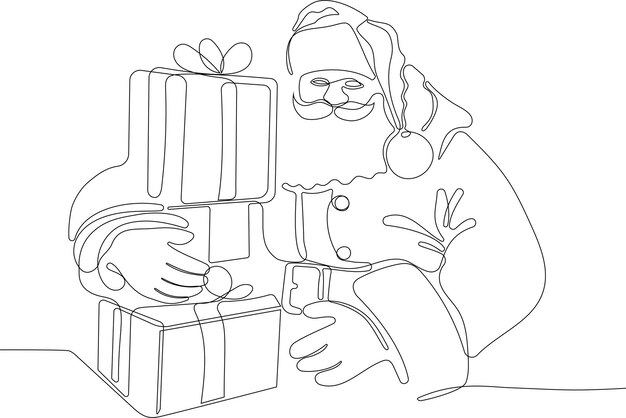un dibujo de un papá Noel sosteniendo un regalo con un sombrero de papá Noel