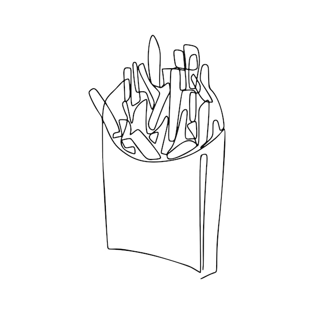 Dibujo de papas fritas de una línea Ilustración moderna continua