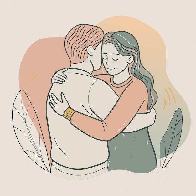 un dibujo de una pareja abrazándose y abrazándose