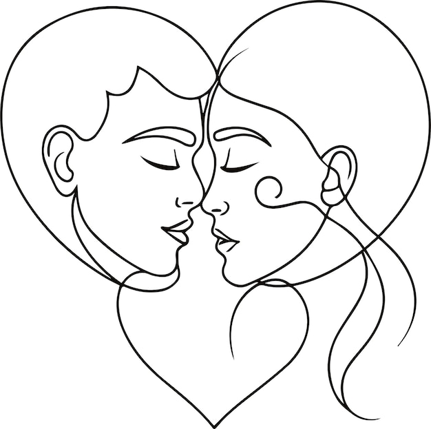 un dibujo de una pareja besándose con un corazón detrás de ellos