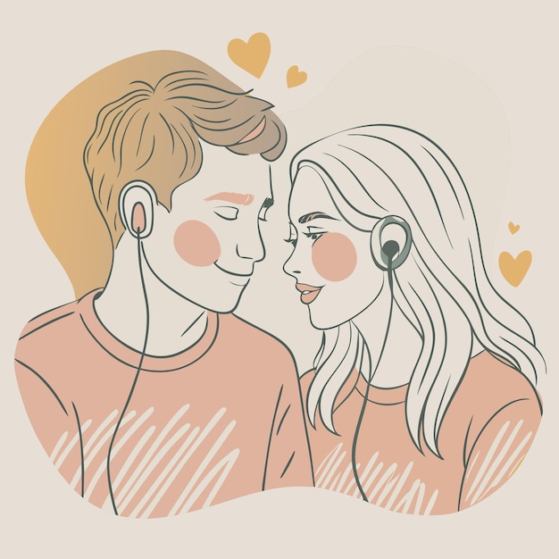 un dibujo de una pareja con corazones y un hombre enamorado