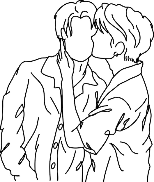 un dibujo de una pareja gay besándose