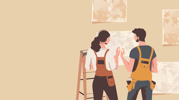 un dibujo de una pareja en una habitación con una imagen de un hombre y una mujer en la pared