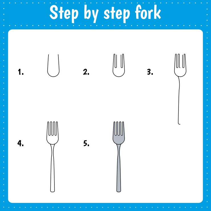 Vector dibujo paso a paso tenedor utensilio de cocina