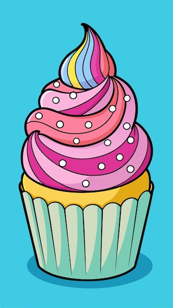 un dibujo de un pastel con glaseado de colores y salpicaduras de colores