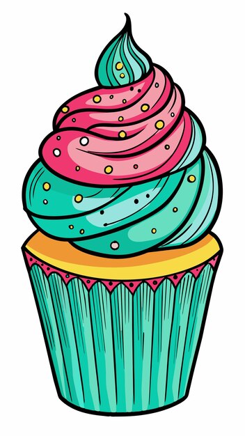 un dibujo de un pastel con glaseado de colores y salpicaduras de colores