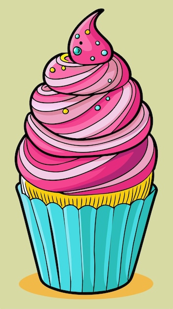 un dibujo de un pastel con glaseado rosa y azul