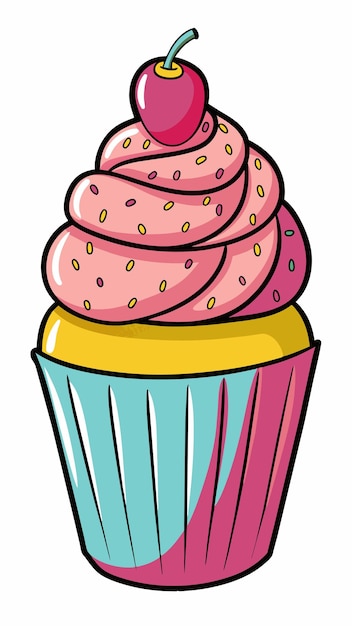un dibujo de un pastel con glaseado rosado y un pastel rosado con glanseado rosado en él