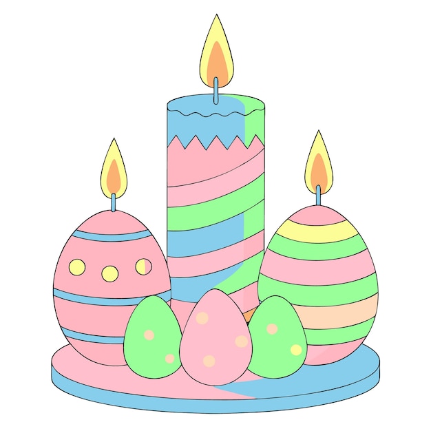 un dibujo de un pastel con huevos de Pascua en él