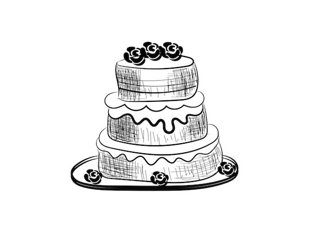 un dibujo de un pastel de tres niveles con un diseño en él