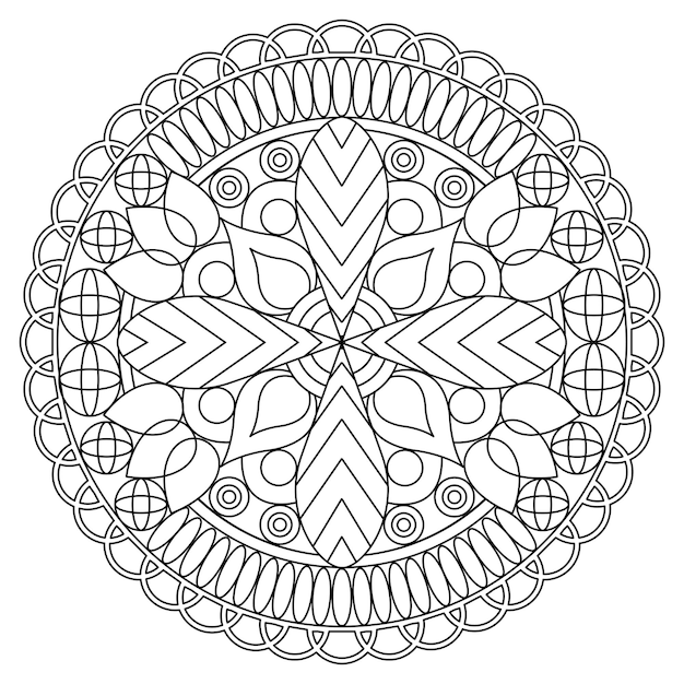 Dibujo de patrón de mandala incoloro aislado ilustración vectorial