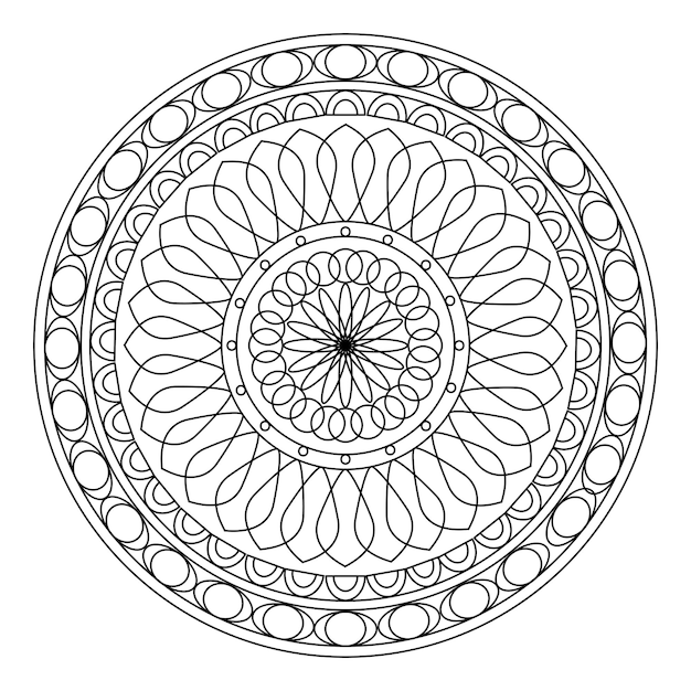 Dibujo de patrón de mandala incoloro aislado ilustración vectorial