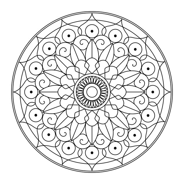 Dibujo de patrón de mandala incoloro aislado ilustración vectorial