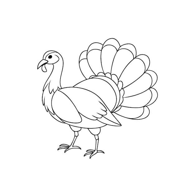 un dibujo de un pavo con un contorno negro