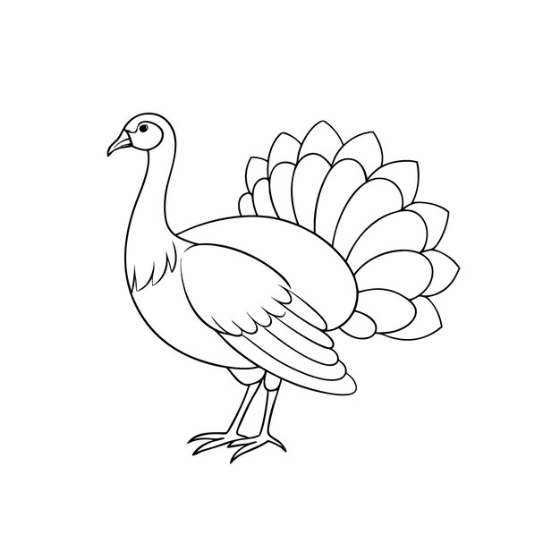 un dibujo de un pavo con un contorno negro