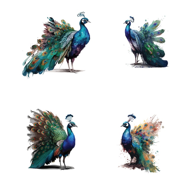 Un dibujo de un pavo real con diferentes colores.