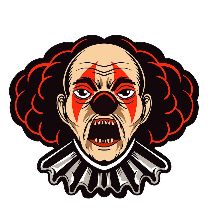 Vector un dibujo de un payaso con una cara asustadiza y una cara aterradora